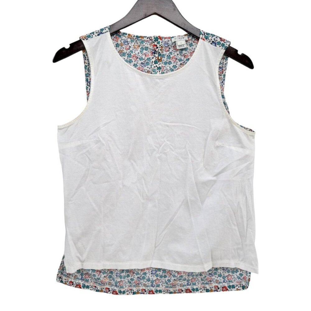 J.CREW Contrast Terry Tank Top Womens White Multicolor Floral Cotton Size S